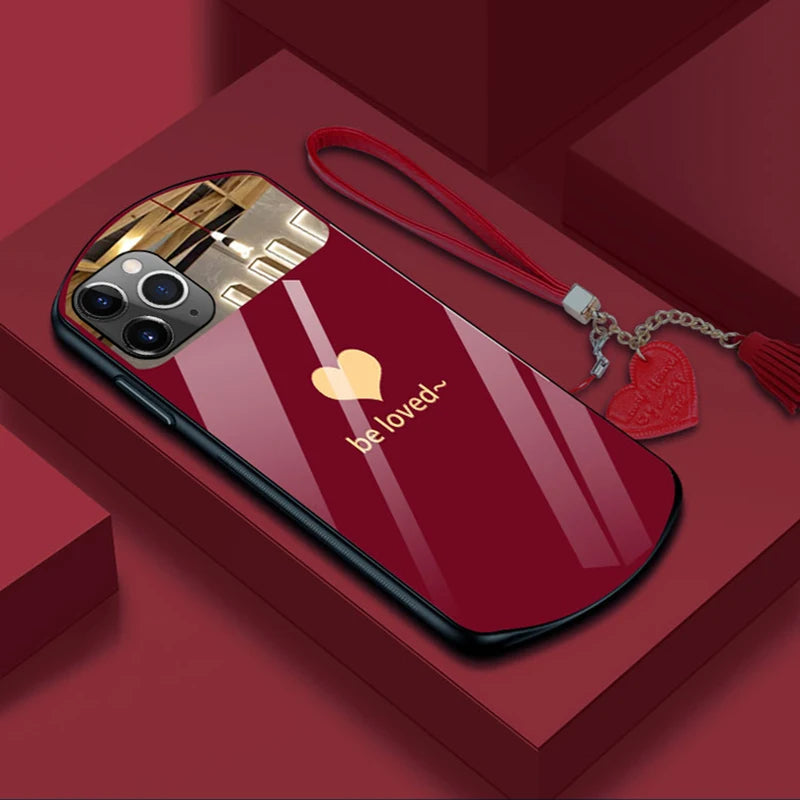 Luxury Heart-Shaped Tempered Glass Phone Case