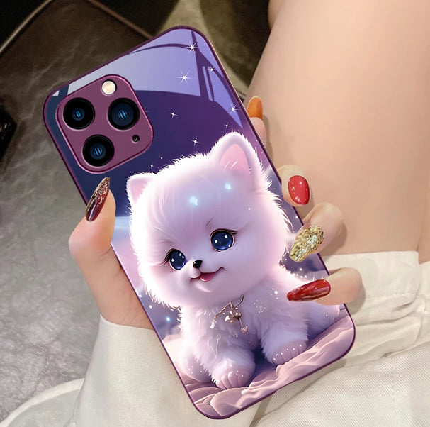 Cute Dog Tempered Glass Case for iPhone Models