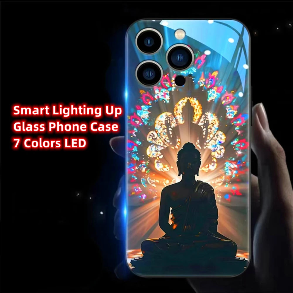 Brilliant Buddha Light LED Phone Case - Glitter Shockproof Cover for iPhone Models