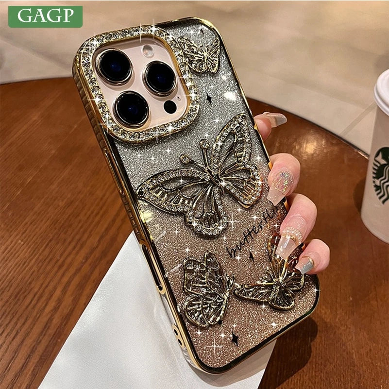 Soft Silicone Diamond Butterfly Transparent Plating Case for iPhone