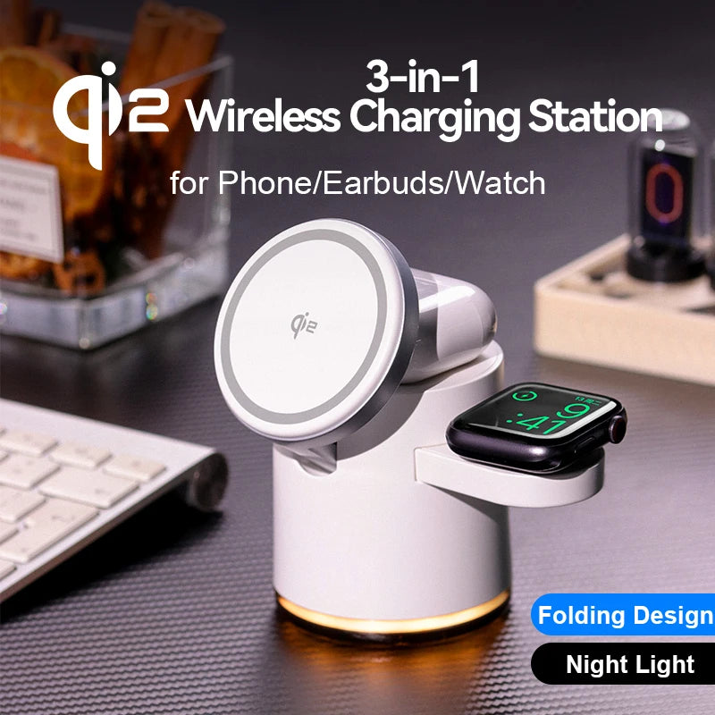 3-in-1 Wireless Fast Charging Station Stand Folding Holder