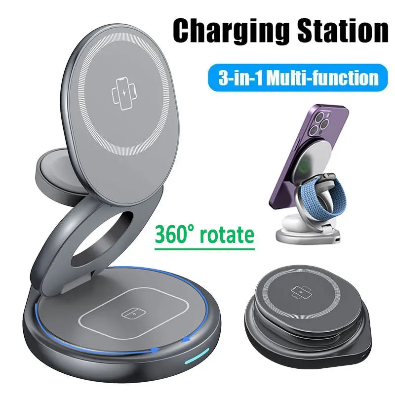 MagCharge 360° – 3-in-1 Rotating Wireless Charging Station