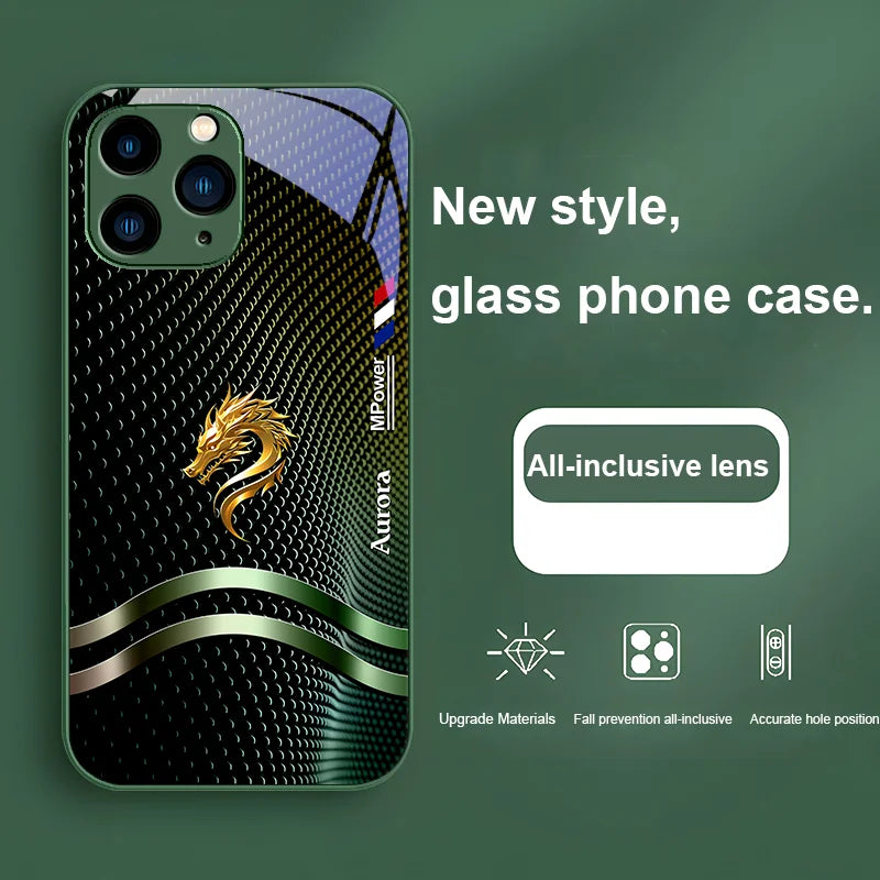 Golden Dragon Tempered Glass Case for iPhone
