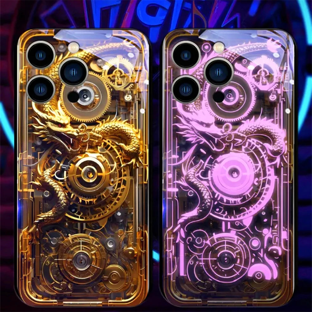 Mech Golden Dragon Sound Control LED Flash Case for Samsung Galaxy S Series