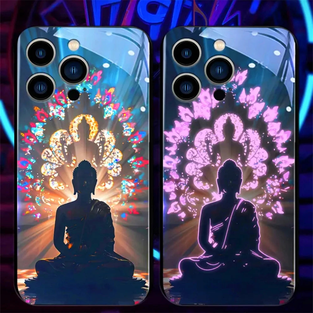 Brilliant Buddha Light LED Phone Case - Glitter Shockproof Cover for iPhone Models