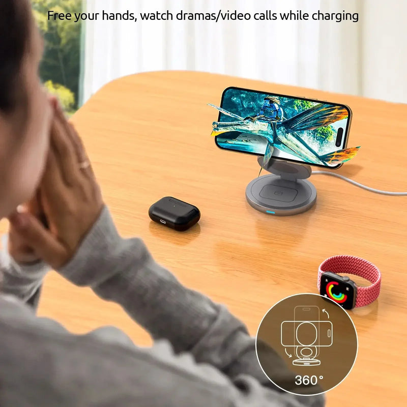 MagCharge 360° – 3-in-1 Rotating Wireless Charging Station