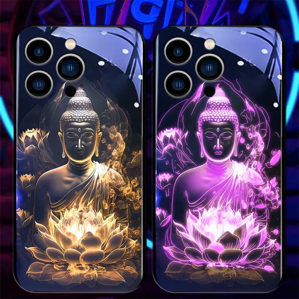 Luck Lotus Buddha LED Light Phone Case - Illuminate Your Style!