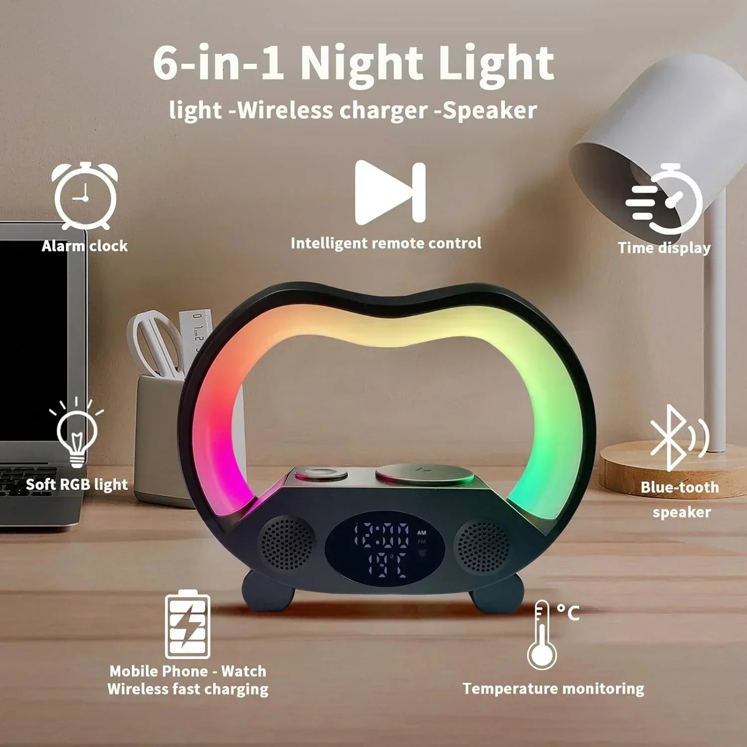 6 IN 1 Multifunction Wireless Charger Stand Speaker
