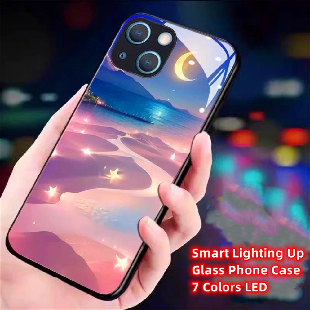 Pink Sea Beach LED Light Up Phone Case Glowing Back Cover For Samsung S25 S24 S23 S22 S21 S20 FE Note 10 20 Plus Ultra A54 A14