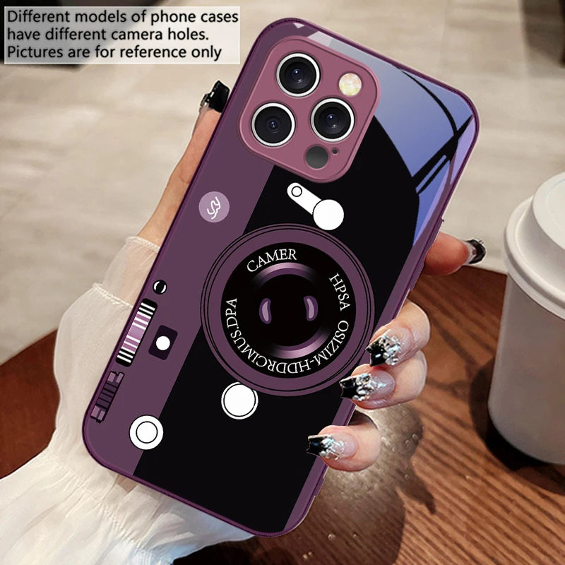 Dark Green Camera Pattern Tempered Glass Case