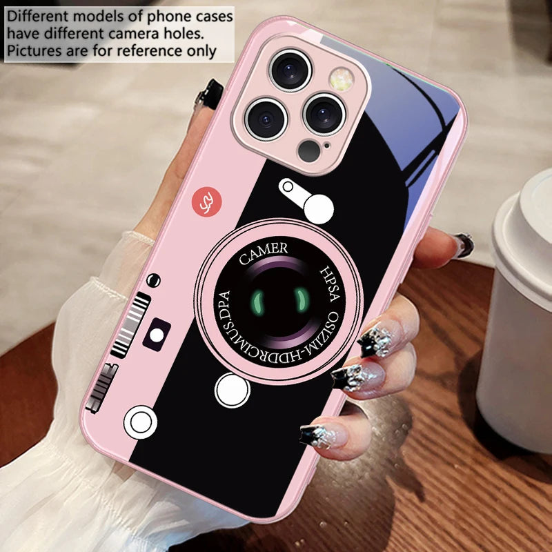 Dark Green Camera Pattern Tempered Glass Case